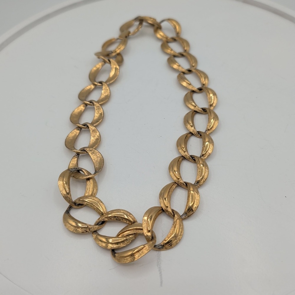 Vintage Napier Yellow Gold Tone Textured Chunky Crescent Link‎ Choker Necklace